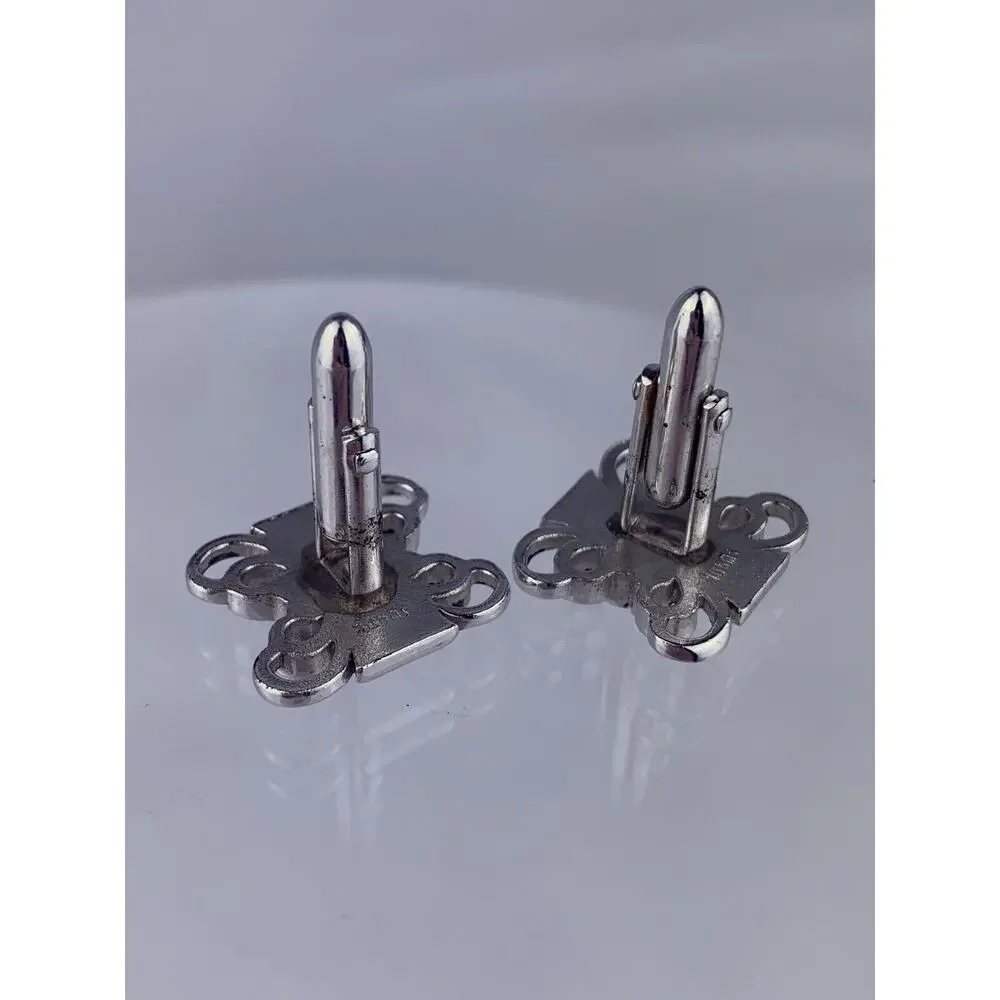 Swoops Scrolls Silver Tone Cufflinks Modern Waves Loops Curls Swank Vintage